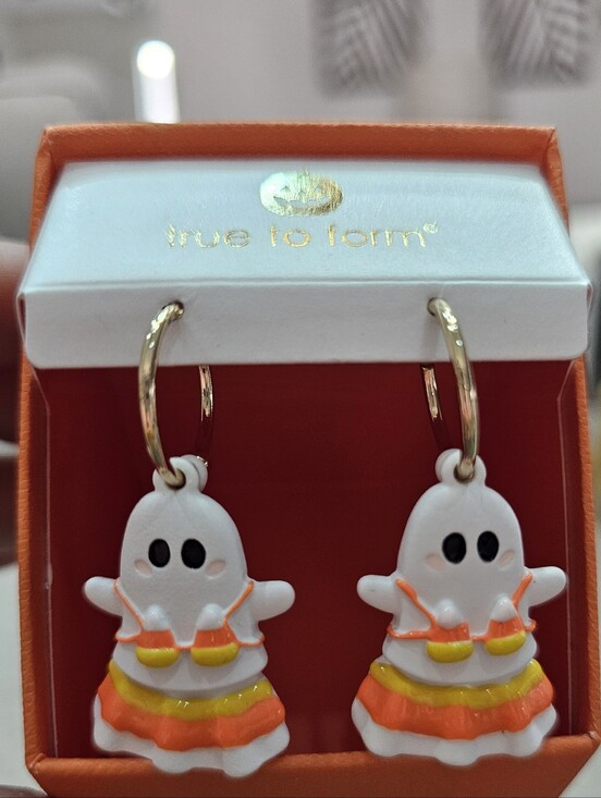 True To Form Jewelry - NWT! Summerween Halloween Ghosts in Candy Corn Bikini Top Skirt Hoop Earrings